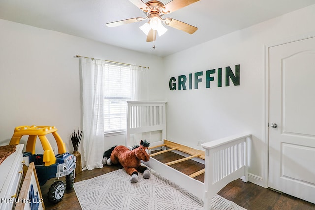 interior space featuring hardwood / wood-style flooring and ceiling fan