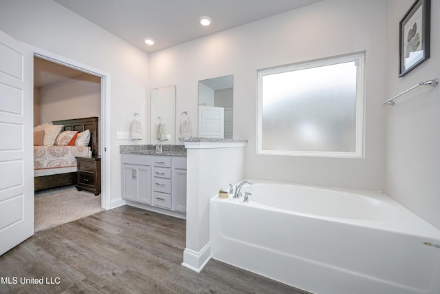 bathroom featuring a bathtub, vanity, and hardwood / wood-style flooring