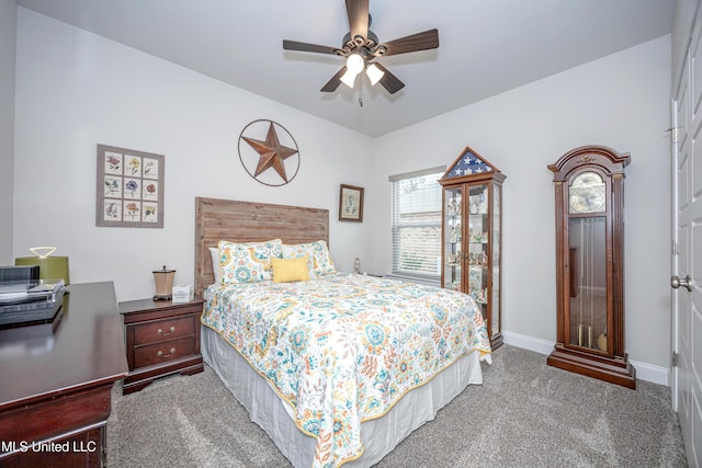 bedroom with carpet flooring and ceiling fan