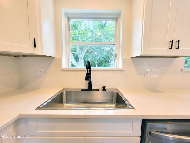 kitchen with white cabinetry, sink, and dishwasher