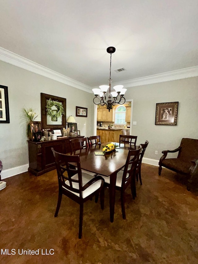 6520 Pleasant Grove Rd, Carthage, MS 39051 - dining area with ornamental molding and a chandelier