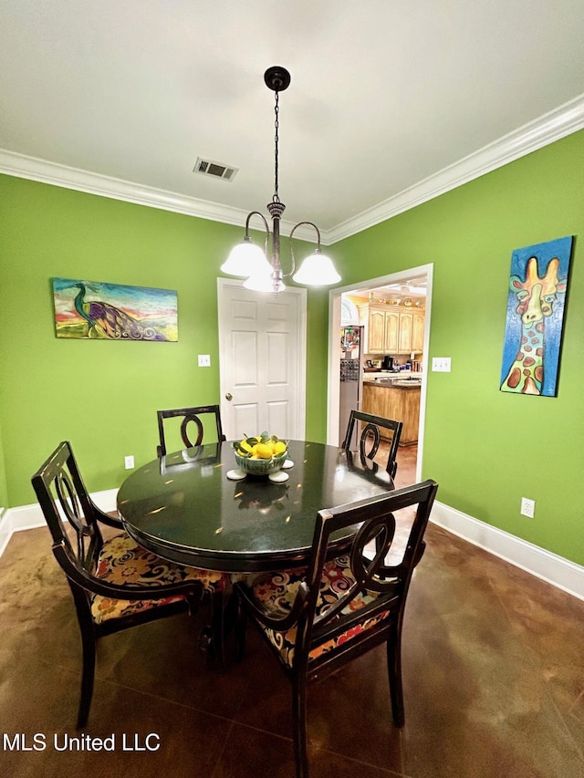 6520 Pleasant Grove Rd, Carthage, MS 39051 - dining space featuring crown molding and dark colored carpet