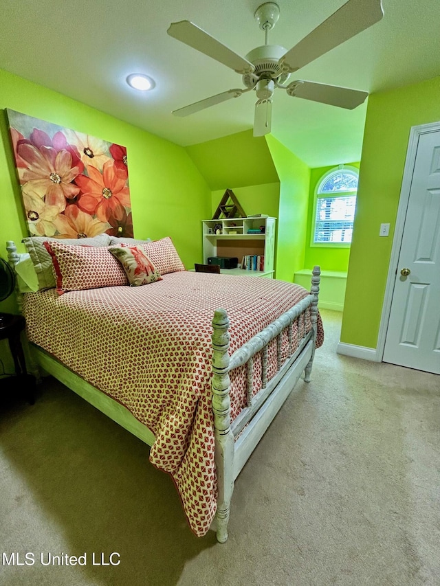 6520 Pleasant Grove Rd, Carthage, MS 39051 - carpeted bedroom with a ceiling fan and lofted ceiling