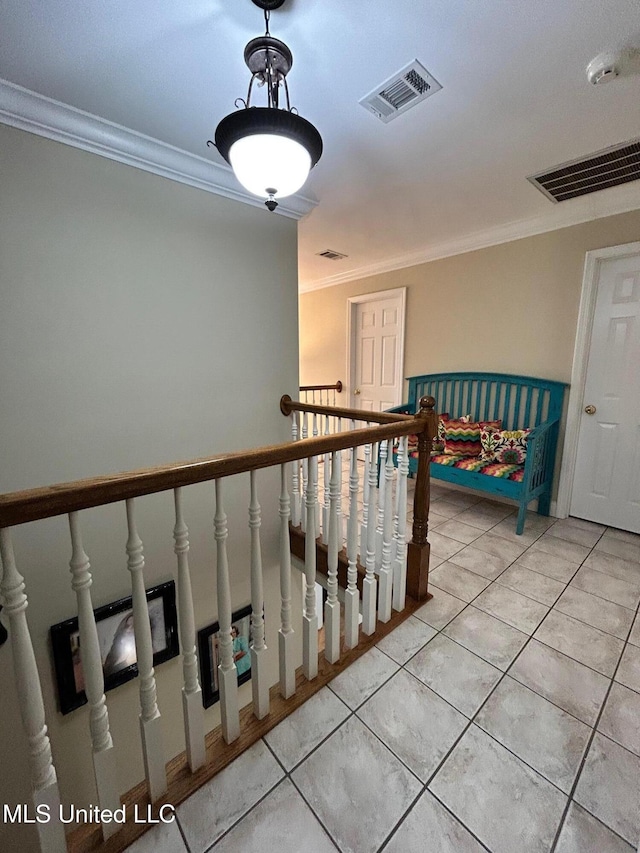 6520 Pleasant Grove Rd, Carthage, MS 39051 - stairway with crown molding and tile patterned floors