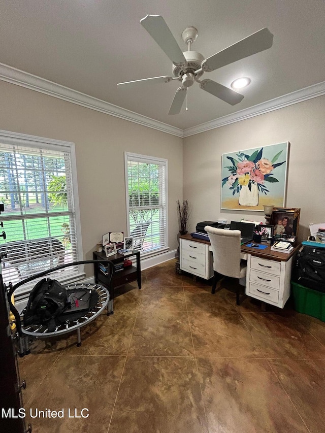 6520 Pleasant Grove Rd, Carthage, MS 39051 - office featuring crown molding and a ceiling fan