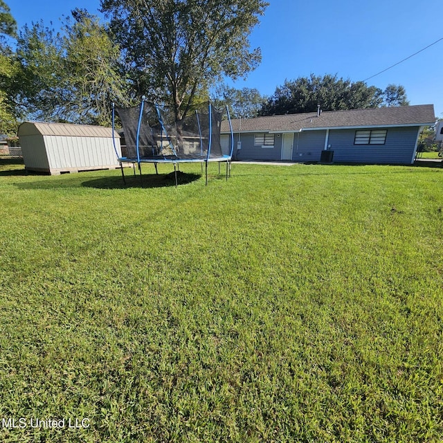 6688 Balboa Cir, Ocean Springs, MS 39564 - view of grassy yard with a trampoline, a shed, and an outbuilding