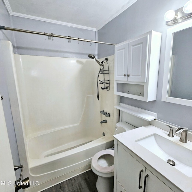 6688 Balboa Cir, Ocean Springs, MS 39564 - full bath featuring ornamental molding,  shower combination, wood finished floors, vanity, and toilet