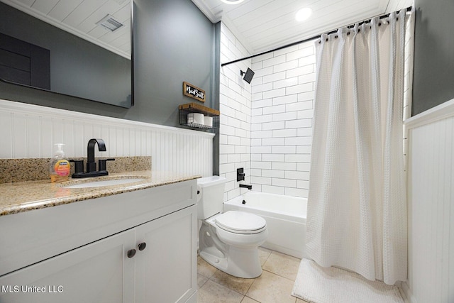 7101 Blue Grass Rd, Olive Branch, MS 38654 - full bath featuring shower / bath combo, vanity, tile patterned flooring, and a wainscoted wall