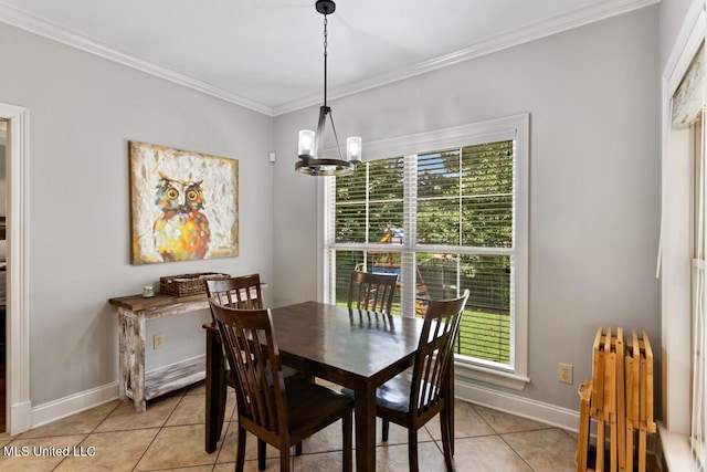 103 Maple Grv, Madison, MS 39110 - dining area with light tile patterned floors, a chandelier, ornamental molding, healthy amount of natural light, and radiator heating unit