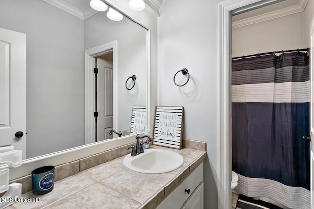 103 Maple Grv, Madison, MS 39110 - bathroom with crown molding, vanity, and a shower with shower curtain