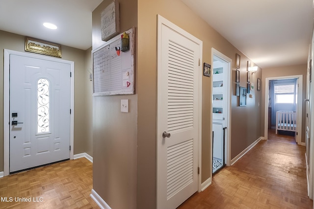 interior space featuring light parquet floors