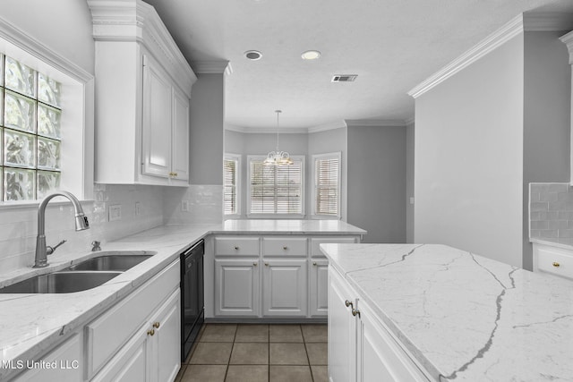 706 Danforth Dr, Madison, MS 39110 - kitchen featuring a sink, dishwasher, backsplash, plenty of natural light, and crown molding