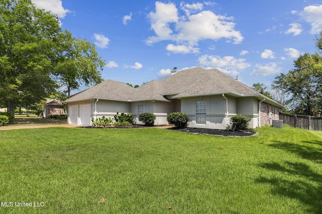 706 Danforth Dr, Madison, MS 39110 - ranch-style home with a garage, central AC, a chimney, stucco siding, and concrete driveway