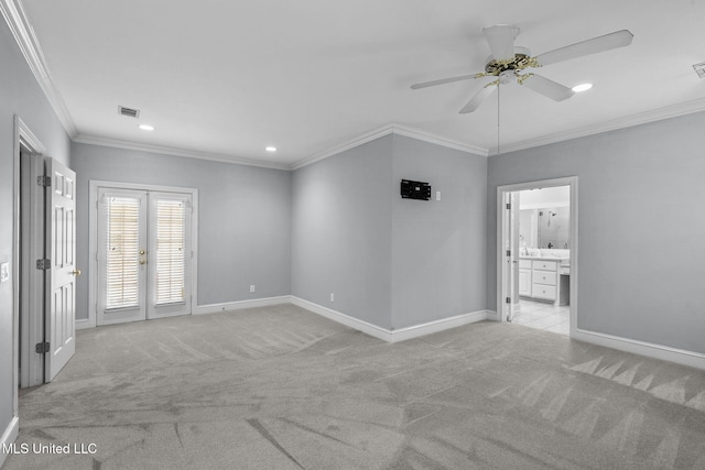 706 Danforth Dr, Madison, MS 39110 - unfurnished room with light colored carpet, recessed lighting, ceiling fan, baseboards, and ornamental molding