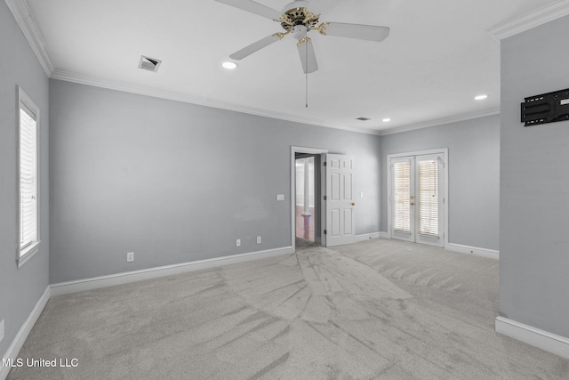 706 Danforth Dr, Madison, MS 39110 - spare room with crown molding, recessed lighting, baseboards, carpet flooring, and ceiling fan