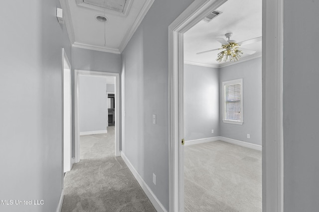 706 Danforth Dr, Madison, MS 39110 - corridor featuring attic access, crown molding, carpet flooring, and baseboards