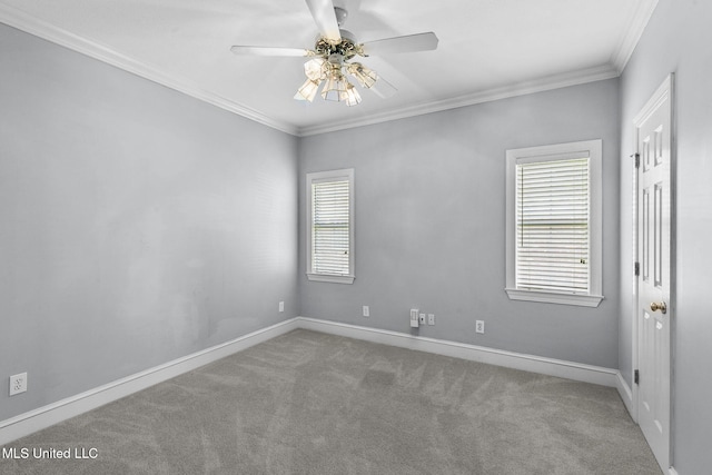 706 Danforth Dr, Madison, MS 39110 - spare room with carpet floors, ceiling fan, baseboards, crown molding, and plenty of natural light