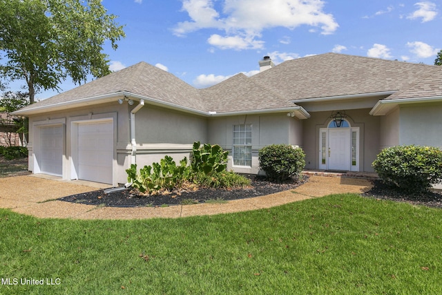 706 Danforth Dr, Madison, MS 39110 - view of front of home with stucco siding, a chimney, roof with shingles, and a front lawn