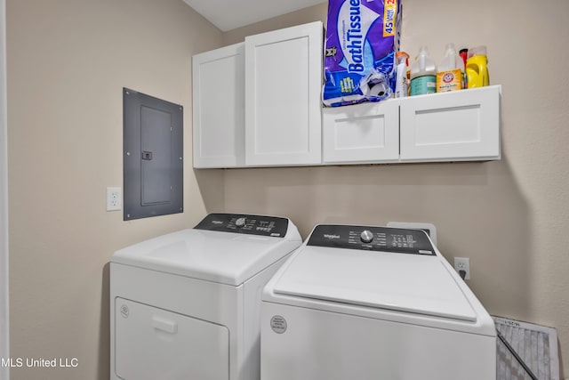 101 30th St, Gulfport, MS 39507 - washroom featuring electric panel, washing machine and dryer, and cabinet space