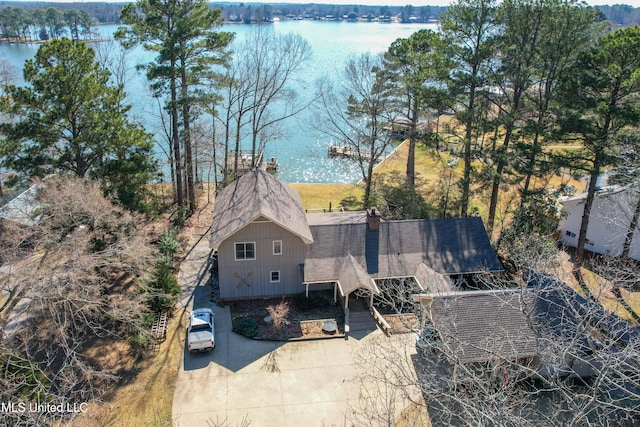 aerial view with a water view