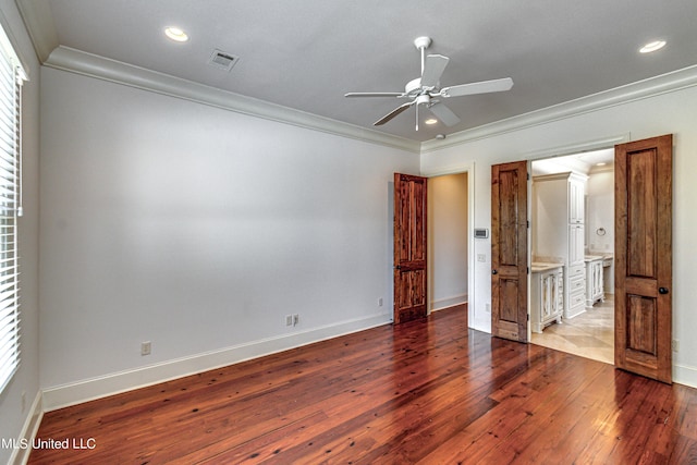 2024 E Northside Dr, Jackson, MS 39211 - unfurnished bedroom with wood-type flooring, ornamental molding, visible vents, and recessed lighting