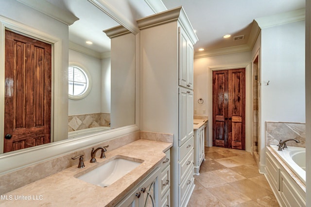 2024 E Northside Dr, Jackson, MS 39211 - bathroom with a bath, ornamental molding, vanity, and visible vents