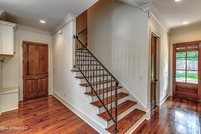 2024 E Northside Dr, Jackson, MS 39211 - foyer featuring baseboards, wood finished floors, recessed lighting, and stairway
