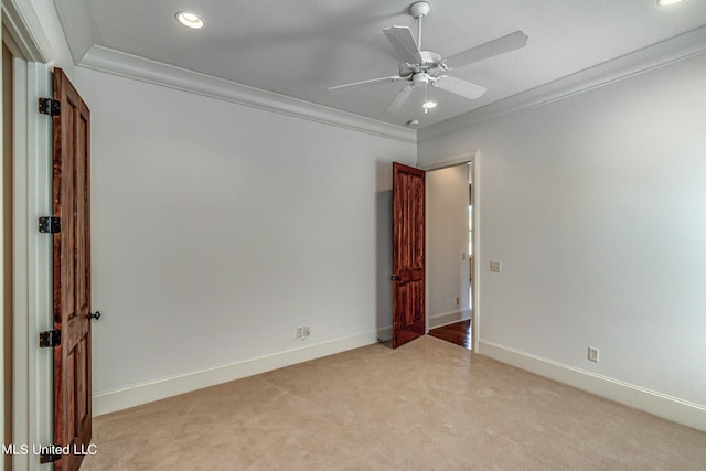 2024 E Northside Dr, Jackson, MS 39211 - empty room featuring crown molding, ceiling fan, light carpet, baseboards, and recessed lighting