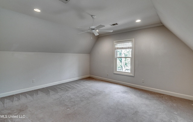 2024 E Northside Dr, Jackson, MS 39211 - additional living space with baseboards, vaulted ceiling, visible vents, and ceiling fan