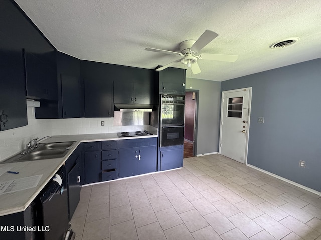 3327 Casa Grande Cir, Jackson, MS 39209 - kitchen with a sink, a ceiling fan, a textured ceiling, decorative backsplash, and light countertops