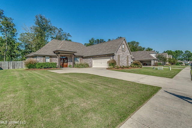 view of front of house with a front lawn and a garage