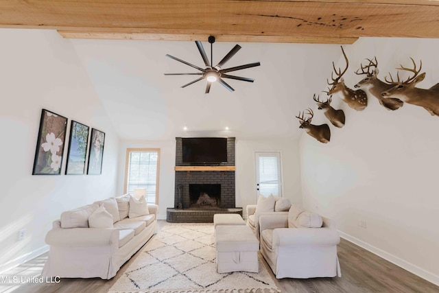 118 Dogwood Trl, Brandon, MS 39047 - living area with plenty of natural light, wood finished floors, a fireplace, ceiling fan, and wood ceiling