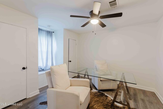118 Dogwood Trl, Brandon, MS 39047 - office area with a ceiling fan, wood finished floors, and baseboards