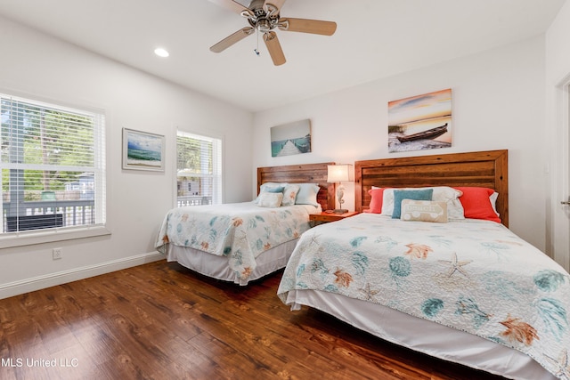 223 Sycamore St, Bay Saint Louis, MS 39520 - bedroom with a ceiling fan, baseboards, recessed lighting, and wood finished floors
