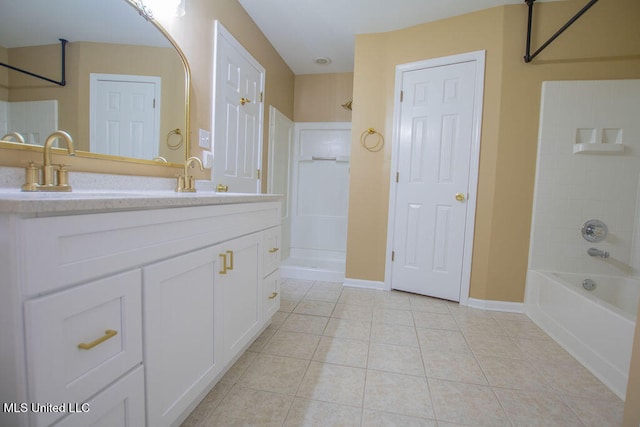 bathroom featuring vanity, tile patterned flooring, and shower / bathing tub combination