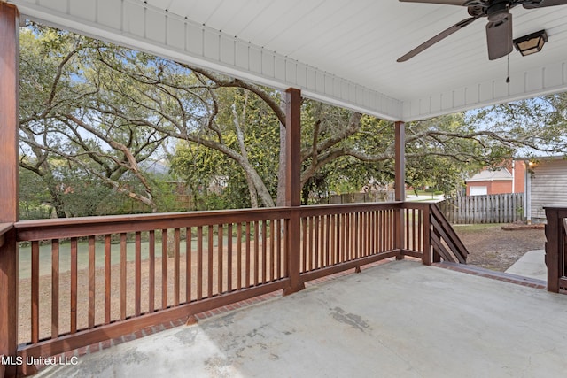 exterior space featuring ceiling fan