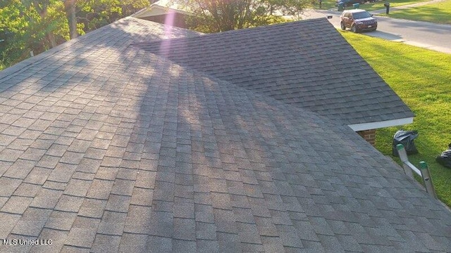 details featuring roof with shingles