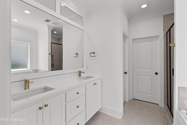 103 Hutto Ln, Madison, MS 39110 - bathroom with a shower stall, double vanity, and recessed lighting