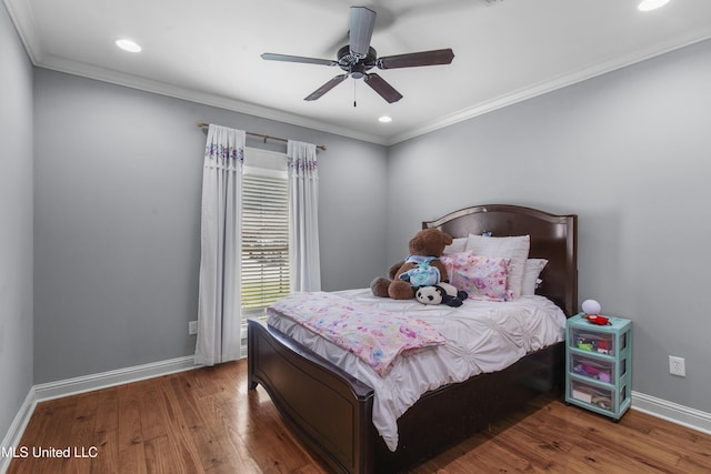213 Wellington Way, Brandon, MS 39047 - bedroom featuring wood finished floors, baseboards, recessed lighting, ornamental molding, and a ceiling fan
