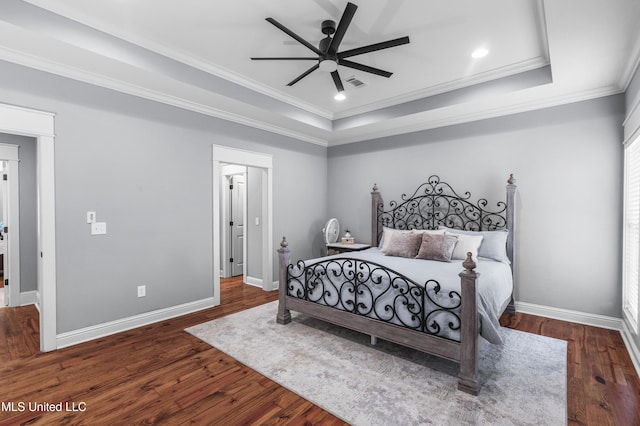 213 Wellington Way, Brandon, MS 39047 - bedroom with a raised ceiling, wood finished floors, ornamental molding, baseboards, and recessed lighting