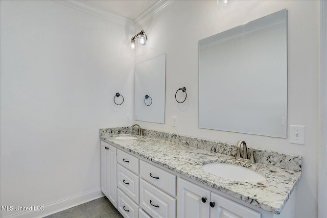 bathroom with vanity and crown molding