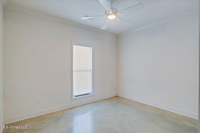 spare room with crown molding and ceiling fan