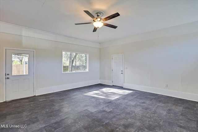 entrance foyer featuring ceiling fan and dark hardwood / wood-style floors