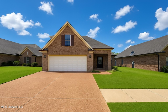 1177 Chestnut Dr, Southaven, MS 38671 - view of front facade with driveway, brick siding, a front yard, and an attached garage