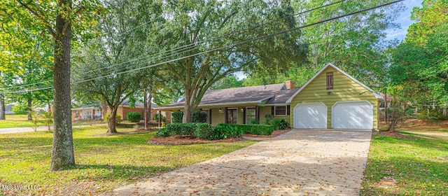 single story home with a front lawn and a garage