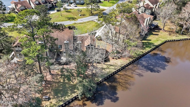 aerial view featuring a residential view and a water view