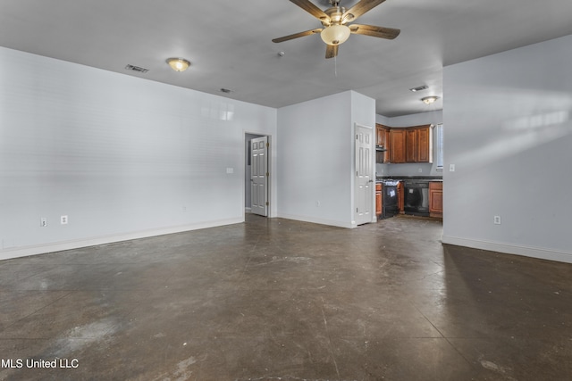 2948 Magnolia Ct, Gulfport, MS 39507 - unfurnished living room featuring finished concrete floors, baseboards, and ceiling fan
