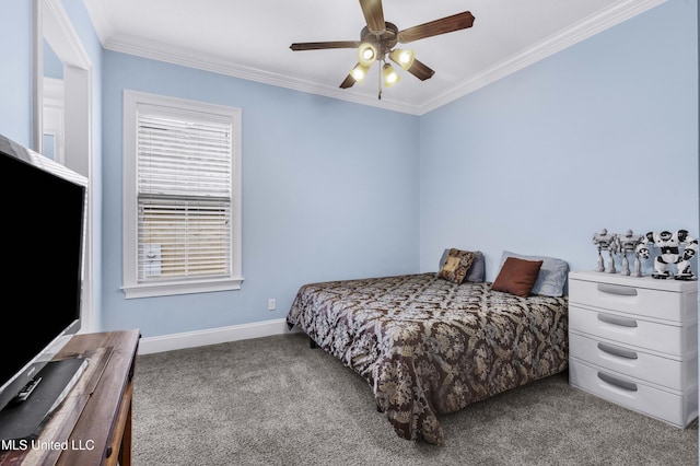 705 Brookwood Cir, Brandon, MS 39042 - carpeted bedroom with crown molding, baseboards, and a ceiling fan