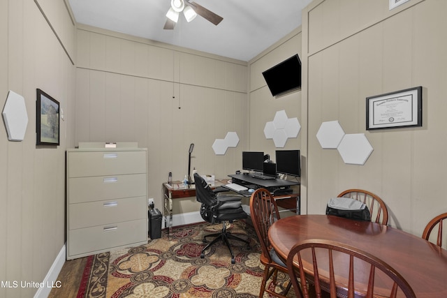 705 Brookwood Cir, Brandon, MS 39042 - home office featuring ceiling fan, baseboards, and wood finished floors