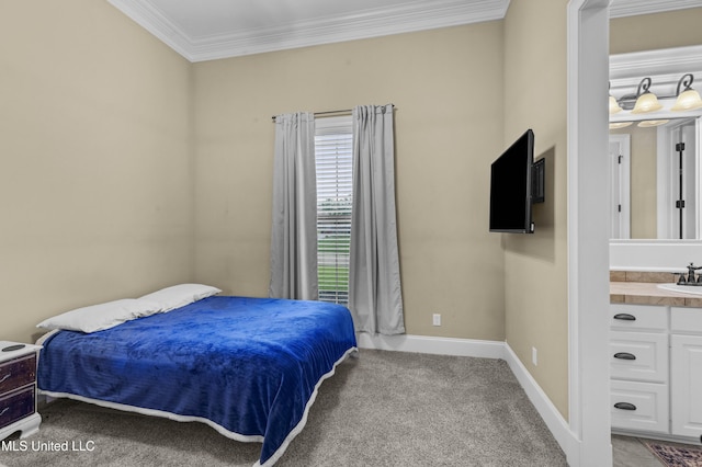 705 Brookwood Cir, Brandon, MS 39042 - bedroom featuring crown molding, a sink, carpet, and baseboards